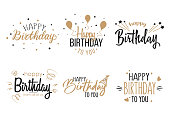 Greeting birthday party calligraphy flat icon collection