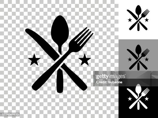 utensils icon on checkerboard transparent background - silverware icon stock illustrations