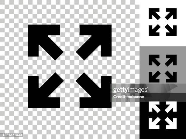 full screen arrows icon on checkerboard transparent background - zoom in stock illustrations