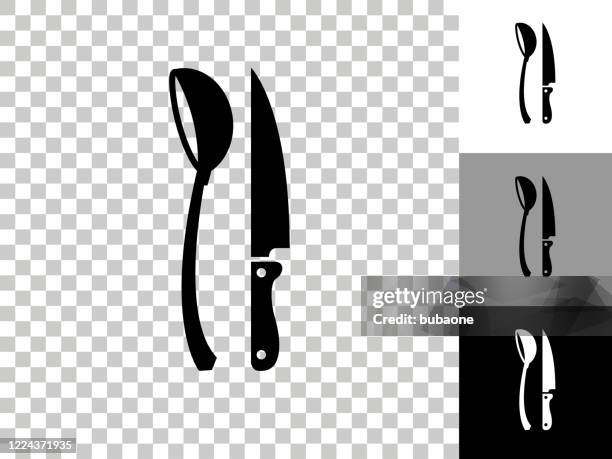 ilustraciones, imágenes clip art, dibujos animados e iconos de stock de icono de cuchara y cuchillo en el fondo transparente de tablero de ajedrez - cuchara-de-helado