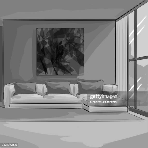 beautiful living room drawing - cushion texture stock illustrations
