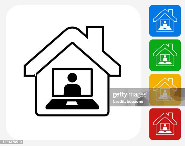 home video conference from laptop icon - man with multiple computers stock illustrations