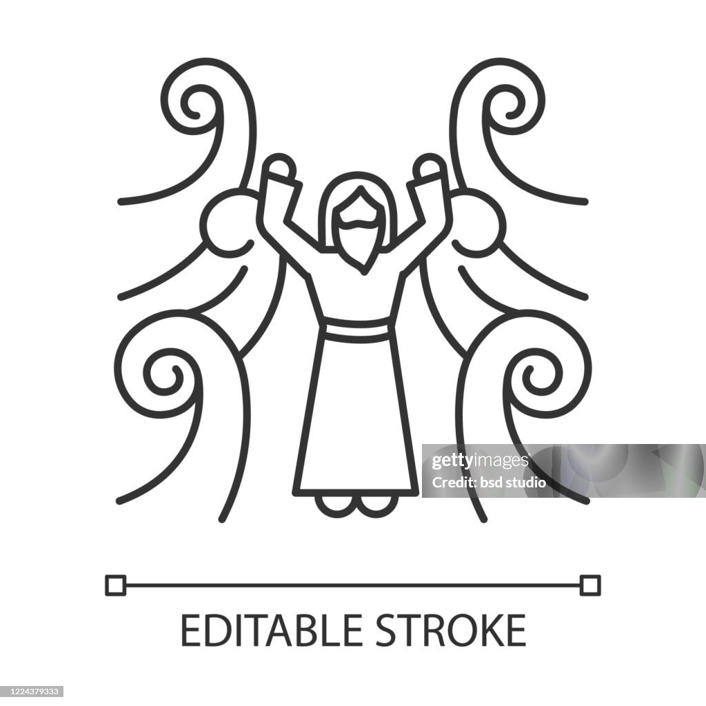 Crossing the Red sea Bible story linear icon. Moses prophet. Parted water. Biblical narrative. Thin line illustration. Contour symbol. Vector isolated outline drawing. Editable stroke