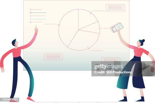 illustration of business professionals giving presentation - two meters stock illustrations