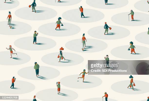 people walking to represent social distancing for covid-19 - state of emergency stock illustrations