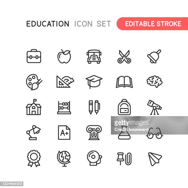 illustrazioni stock, clip art, cartoni animati e icone di tendenza di icone struttura istruzione tratto modificabile - teaching
