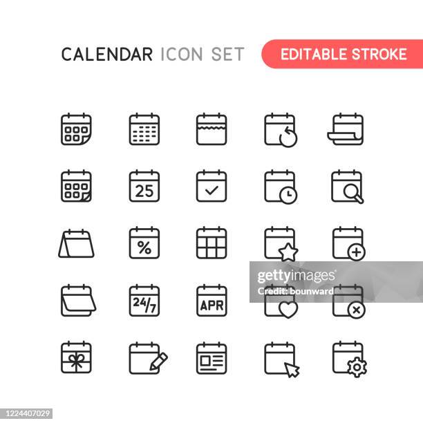 kalender umriss symbole editierbarer strich - zeitungsraster stock-grafiken, -clipart, -cartoons und -symbole