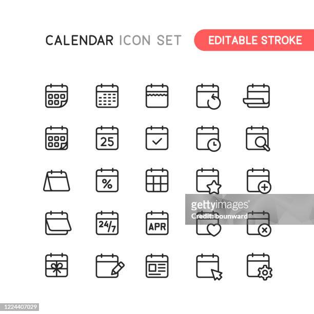 stockillustraties, clipart, cartoons en iconen met pictogrammen bewerkbaar voor agendaoverzichtsbare lijn - kalender