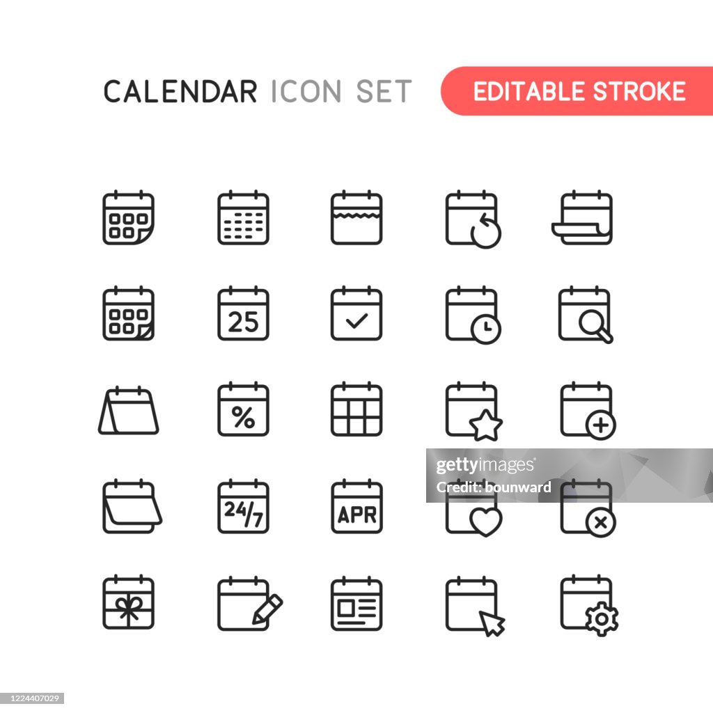 Calendar Outline Icons Editable Stroke
