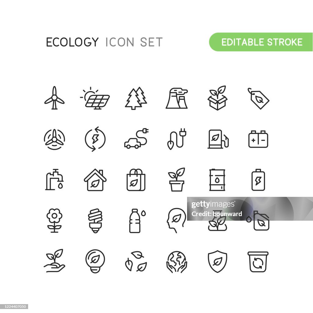 Outline Nature Ecology Icons Editable Stroke