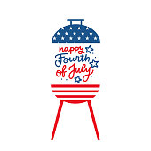 BBQ grill party invitation card template. Flat design icon Star and strip pattern Happy independence day United states of America. 4th of July. Flat design Vector illustration with lettering