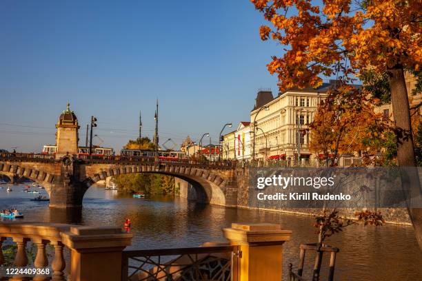 legion bridge in prague, czech republic - prague tram stock pictures, royalty-free photos & images