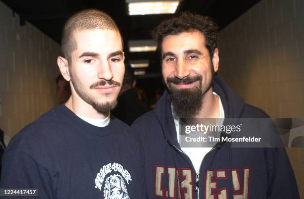 Brad Delson of Linkin Park and Serj Tankian of System of a Down pose during Live 105's No So Silent Night at Compaq Center in on December 7th, 2001...