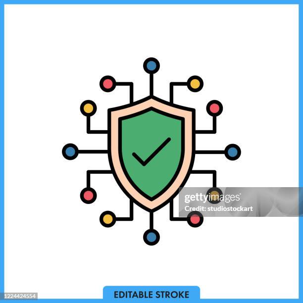 safe guard line icon. editable stroke - shield logo stock illustrations