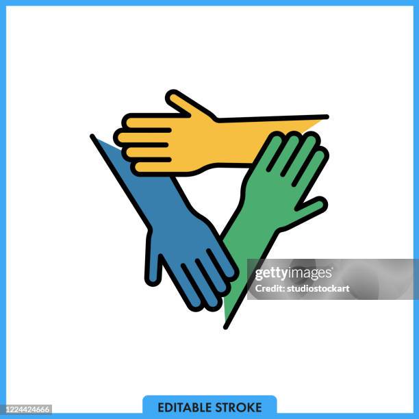 three hands line icon.editable stroke - equality logo stock illustrations