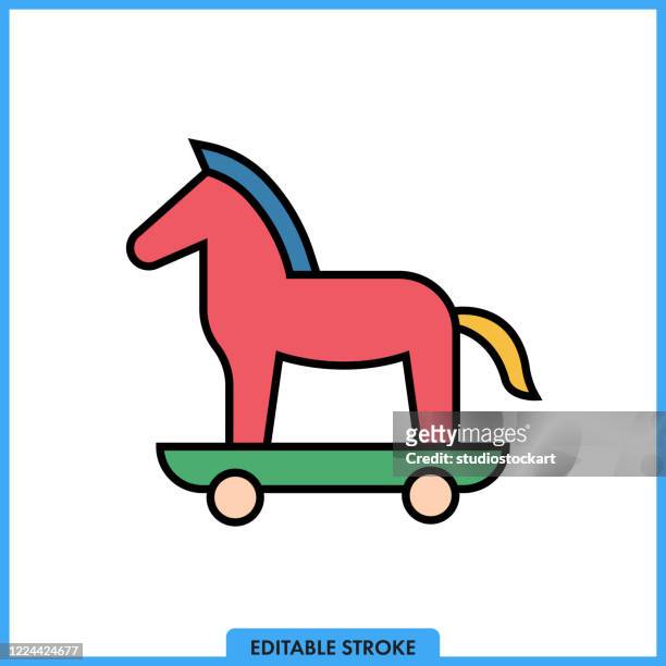 trojanisches pferd-symbol. bearbeitbarer strich - holzhacken stock-grafiken, -clipart, -cartoons und -symbole
