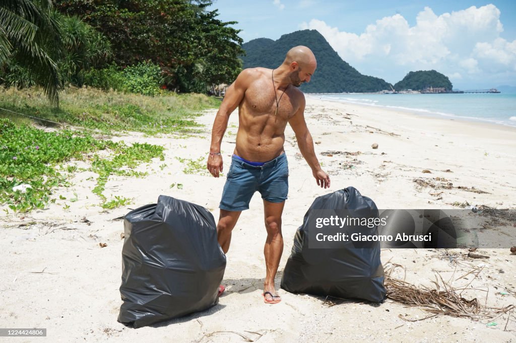 Tropical beach cleanup