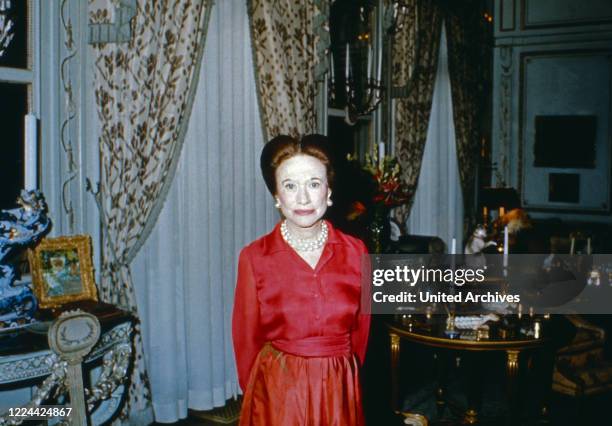 The Duchess of Windsor, Wallis Simpson, at her home in Bois de Boulogne near Paris, France 1974.