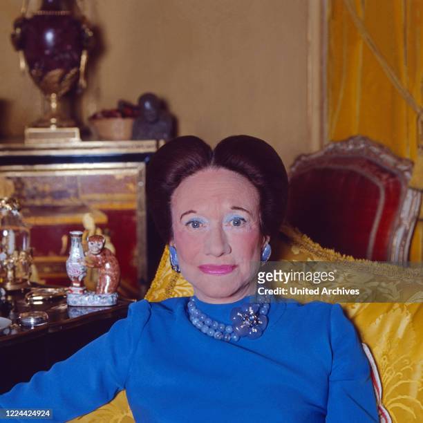 The Duchess of Windsor, Wallis Simpson, at her home in Bois de Bouologne near Paris, France 1974.