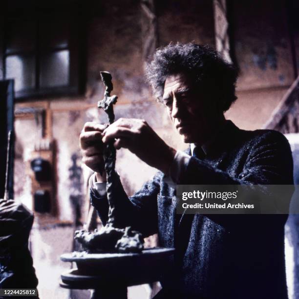 Swiss sculptor, painter and graphic artist Alberto Giacometti at his studio in Paris, France 1962.