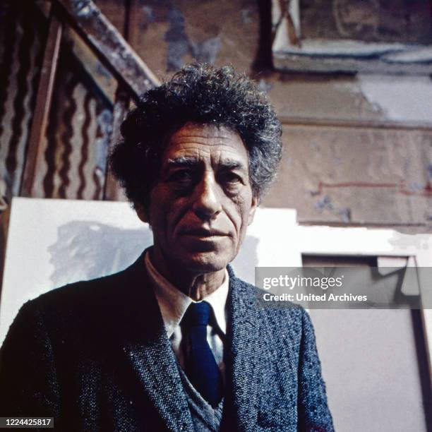 Swiss sculptor, painter and graphic artist Alberto Giacometti at his studio in Paris, France 1962.