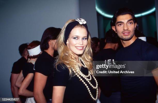 German model Claudia Schiffer at a fashion show of Chanel, Germany, 1991.