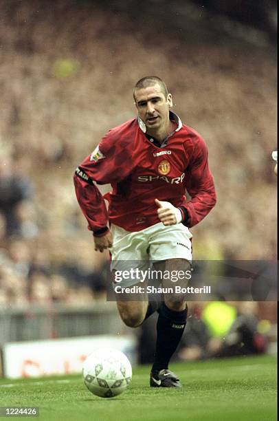 Eric Cantona of Manchester United in action during an FA Carling Premiership match against Derby County at Old Trafford in Manchester, England. Derby...