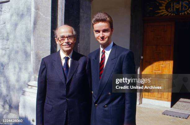 Otto von Habsburg with son Georg at Zizers, Switzerland 1987.