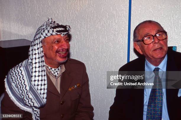 Leader Yasser Arafat with Hans Juergen Wischnewski at Bonn, Germany, 1997.