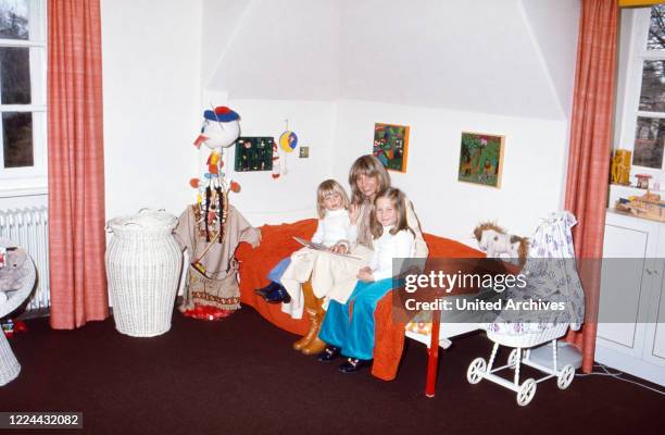 Princess Angela von Hohenzollern with her daughters Stephanie and Valerie at Munich, Germany, 1975.