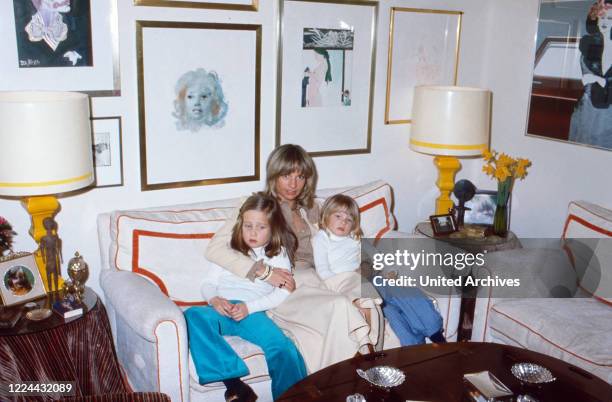 Princess Angela von Hohenzollern with her daughters Stephanie and Valerie at Munich, Germany, 1975.