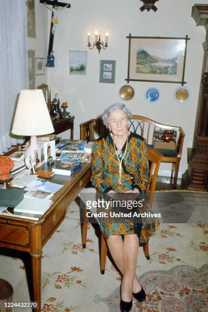 Princess Victoria Louise of Prussia, Duchess of Brunswick Lueneburg, at herdesk in her house in Brunswick, Germany, 1974.