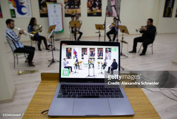 The Baccarelli Institute's wind quintet play during a live-stream performance to raise funds for donations at the Baccarelli Institute headquarters...