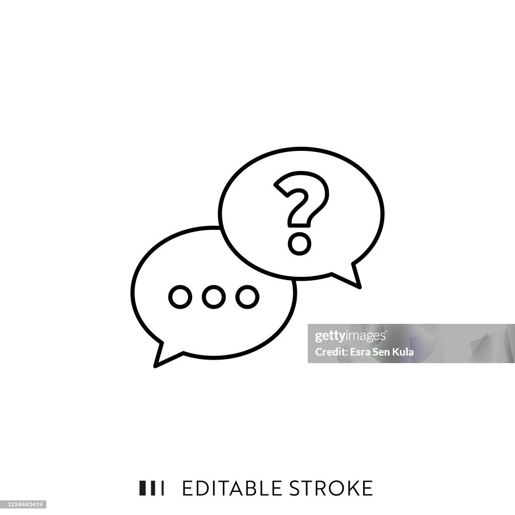 Icono de línea de preguntas y respuestas con trazo editable y píxel perfecto.