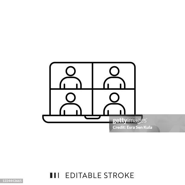 stockillustraties, clipart, cartoons en iconen met pictogram online vergadering met bewerkbare slag en pixel perfect. - vergadering