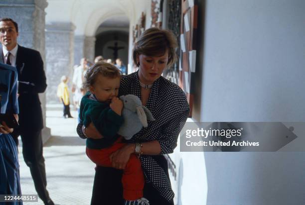Princess Astrid von Habsburg Lothringen, nee of Belgium with the children Joachim, Maria Laura and Luisa Maria at Brussels, 2000.