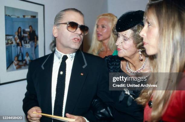 Karl Lagerfeld with Gunilla von Bismarck at the opening of his photography exhibition "Parade" at Museum fuer moderne Kunst in Frankfurt, Germany,...