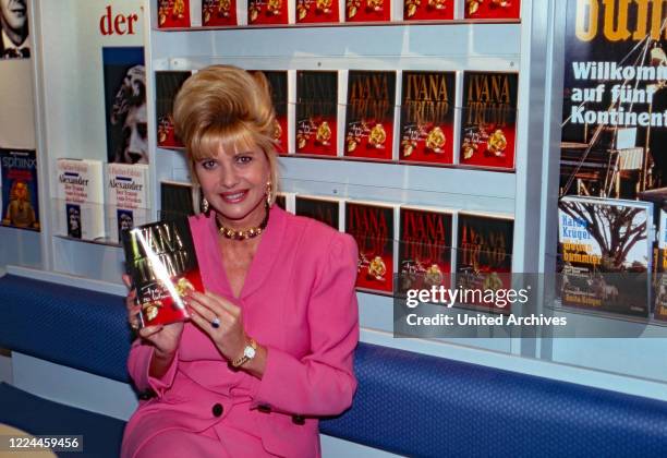 Ivana Trump presenting her novel "Free to love" at the Frankfurt book fair, Germany, 1994.