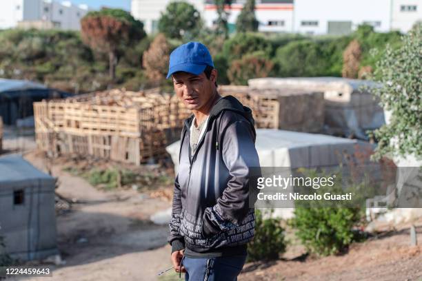 Ibrahim migrant from Morocco, works in La Rioja, Spain, but has been caught by the coronavirus lockdown in this shanty town and been unable to go...