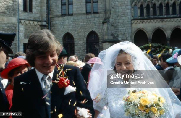 Heir to the throne Ernst August von Hanover at the wedding with Chantal Hochuli at Marienburg castle near Hanover, Germany, 1981.