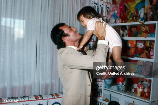 Spanish singer Julio Iglesias with his wife Isabel and son Julio Jose at his home in Cadiz, Spain, 1974.