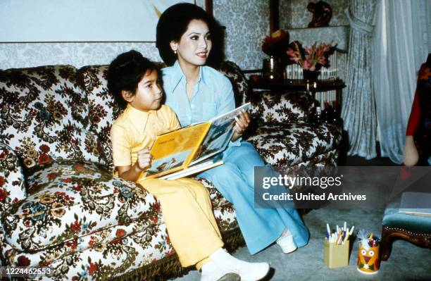 Ratna Sari Dewi Sukarno with daughter Kartika Carina, France 1970s.