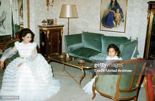 Ratna Sari Dewi Sukarno with daughter Kartika Carina, France 1970s.