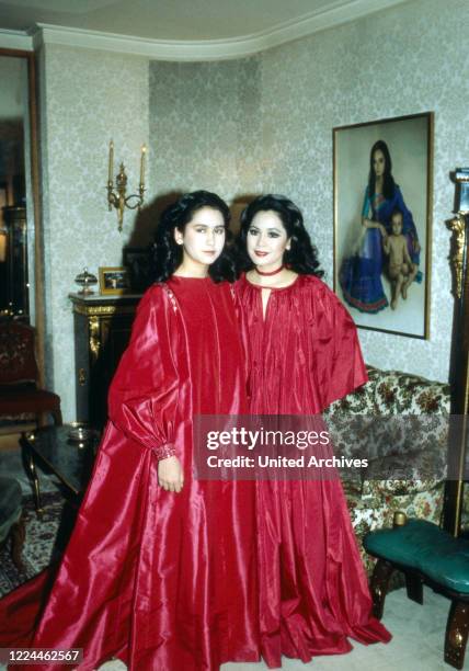 Ratna Sari Dewi Sukarno with daughter Kartika Carina at Paris, France 1980s.