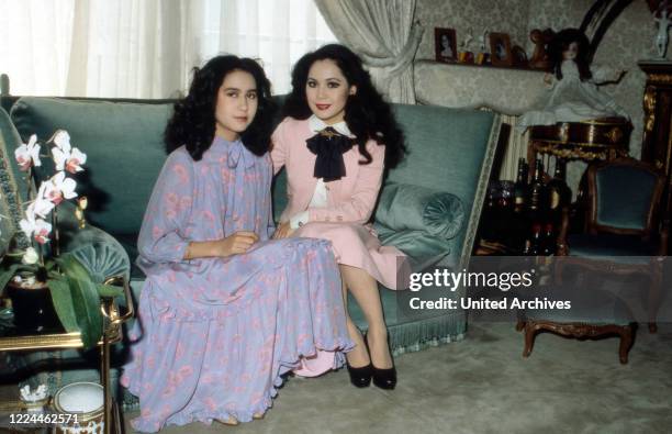 Ratna Sari Dewi Sukarno with daughter Kartika Carina at Paris, France 1980s.
