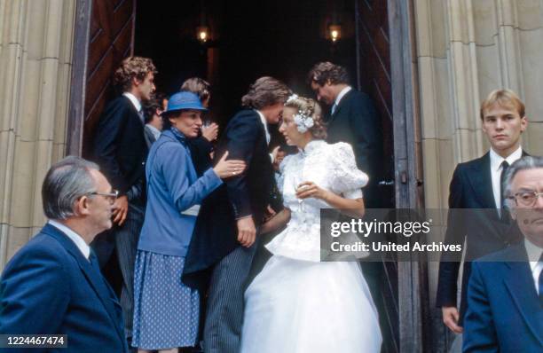 Heir to the throne Ernst August von Hanover at the wedding with Chantal Hochuli at Marienburg castle near Hanover, Germany, 1981.