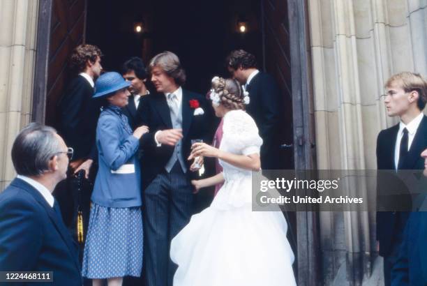 Heir to the throne Ernst August von Hanover at the wedding with Chantal Hochuli at Marienburg castle near Hanover, Germany, 1981.