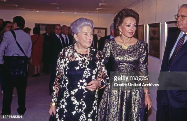 Isabelle d'Orleans-Braganca with her daughter Diane Duchess of Wurttemberg at an evening event at Friedrichshafen, Germany, 1991.