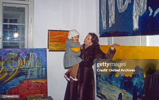 Diane Duchess of Wurttemberg with son Michael having some private time at Altshausen castle, Germany, 1983.