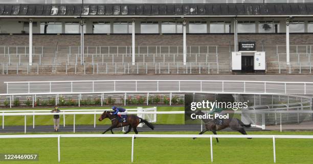 Rania ridden by David Eagan on their way to victory in the ownersgroup.co.uk Novice Auction Stakes at Chepstow Racecourse on July 03, 2020 in...